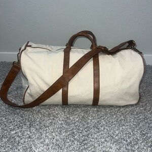 Stylish Cream and Brown Duffel Bag